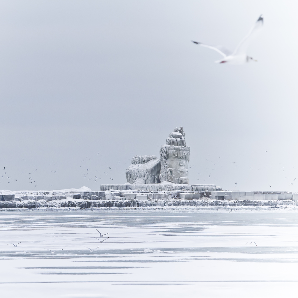 Cleveland lighthouse covered with ice